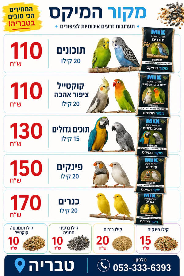 מזון שקי מגדלים ולפי קילו חברת מיקס 20 קילו
